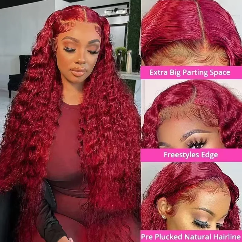 200 Density Burgundy 13x4 Hd Lace Frontal Human Hair Wig 30 Inch Colored Red 99j Lace Front Wig Curly Wigs Deep Wave Human Hair