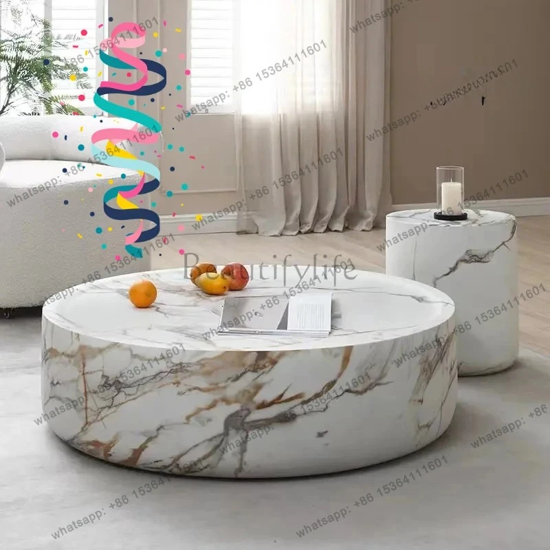 

Art Centerpiece For Elegant Living Room & Airbnb Round Coffee Table - Premium Marble Tea Table, Designer