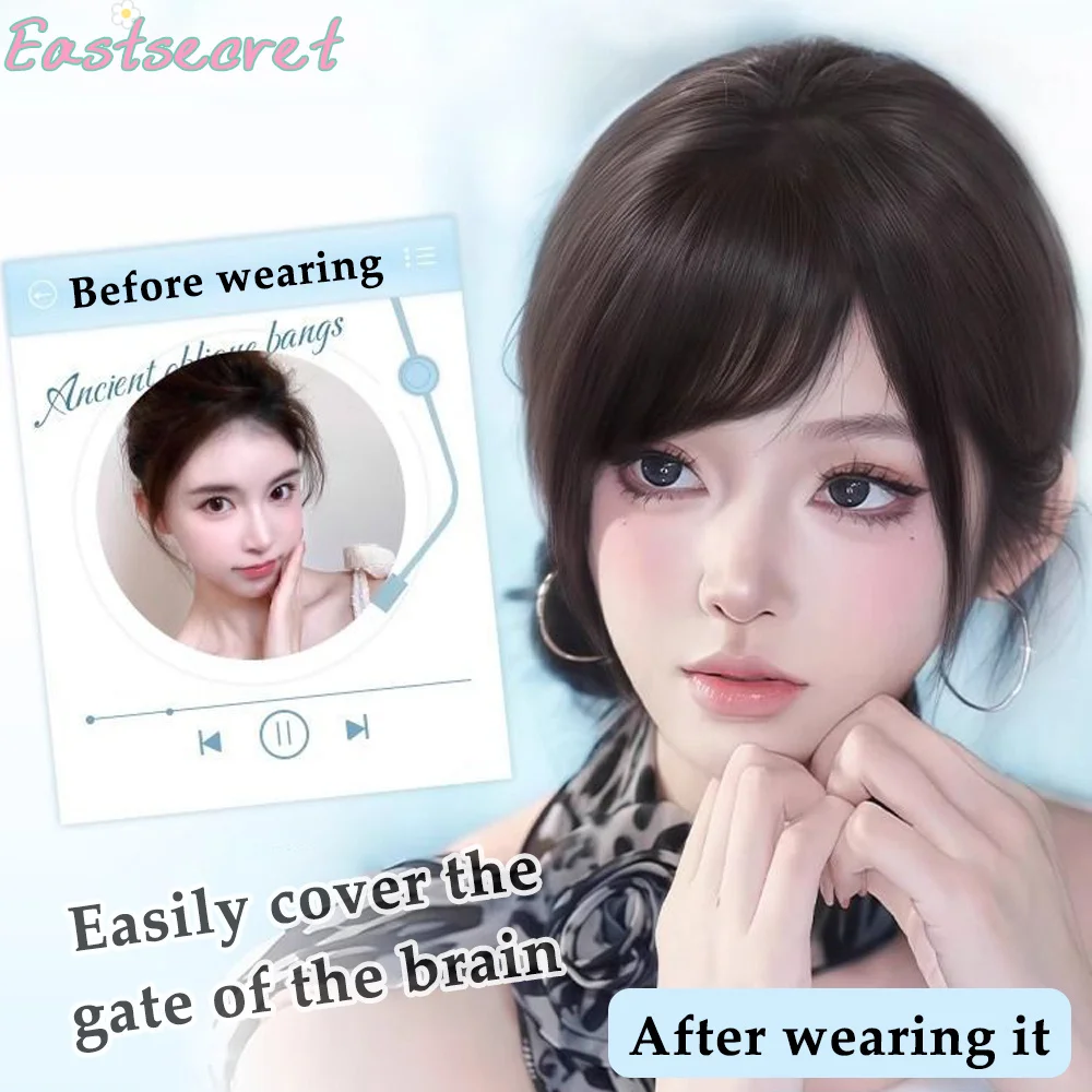 EASTSECRET Women's Straight Synthetic Hair Extensions with Layered Bangs Side-Swept Bangs Natural-Looking Hairpiece for Versatil