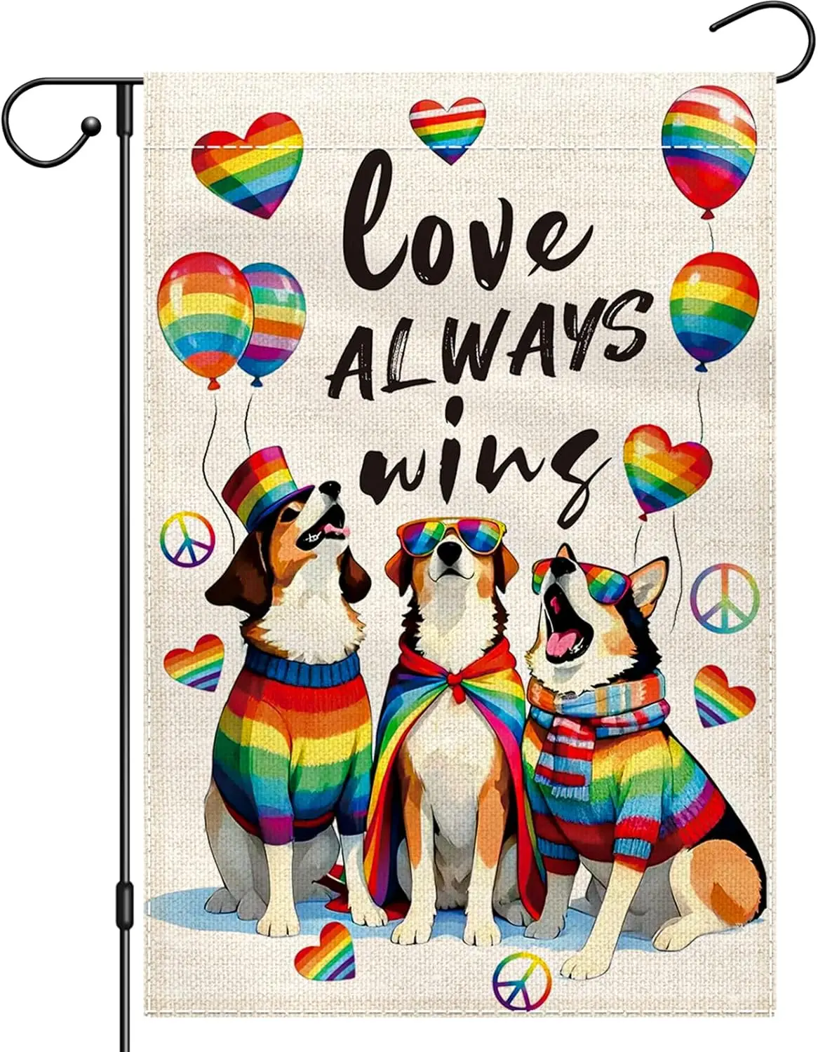 Pride Garden Flag 12x18 Double Sided, Rainbow Yard Flags for Outside, Love Always Wins Dogs Decorative Flag for Home Decor,  PPM