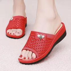 Women's New Summer Platform Wedges Slippers Thick Sole Non Slip Open Toe Hollow Home Slippers Outdoor Slippers Elderly Sandals