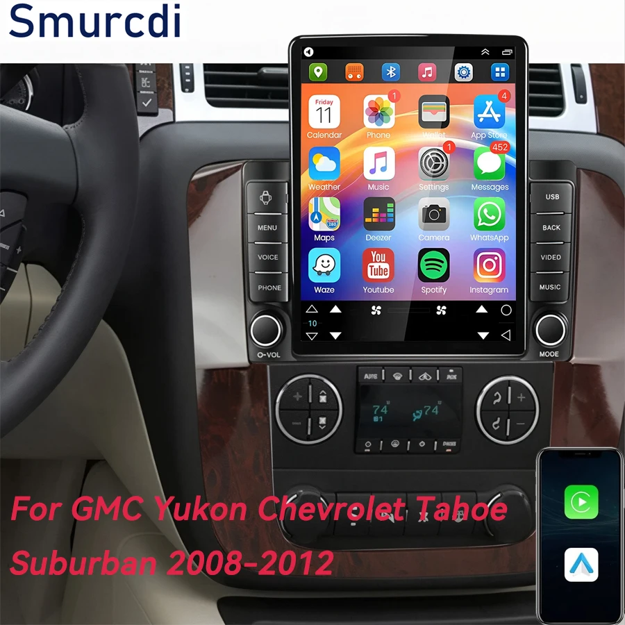 9.7-дюймовая Android 16 автомагнитола для GMC Yukon, Chevrolet Tahoe, Suburban 2008-2012, мультимедийная GPS-навигация, стереосистема с поддержкой CarPlay и Auto