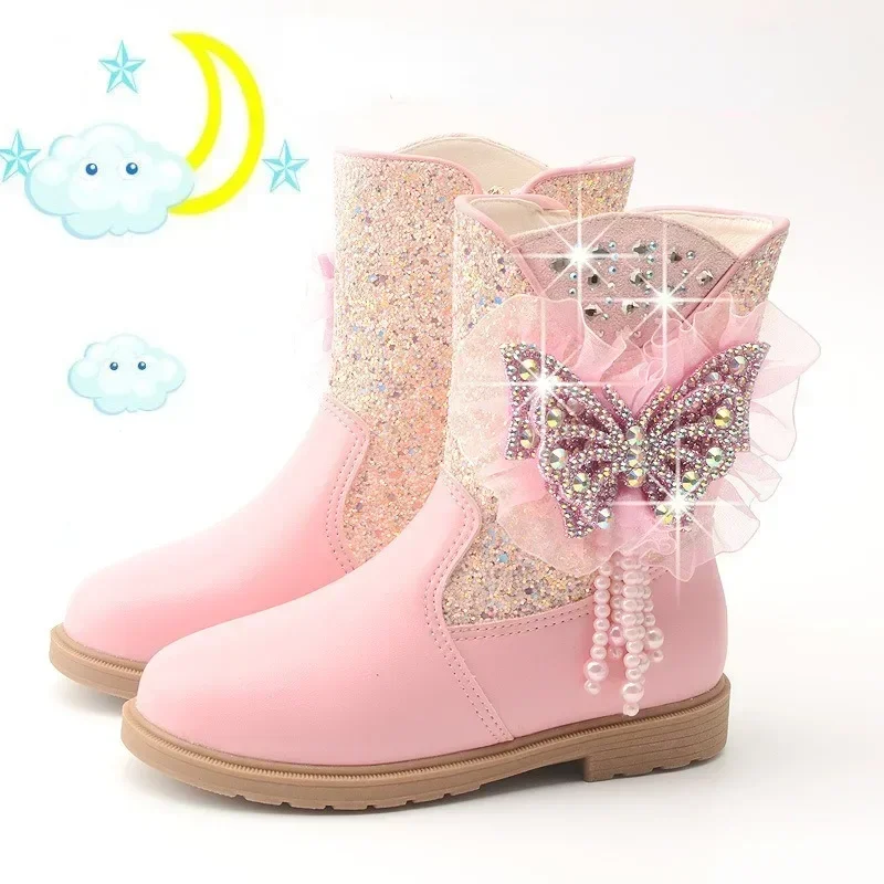 Zapatos 니냐패션 소녀 부츠, 겨울 플러시 스노우 부츠, 편안한 공주 부츠, 귀여운 앵클 부츠 플랫폼, 짧은 부츠, 어린이 신발