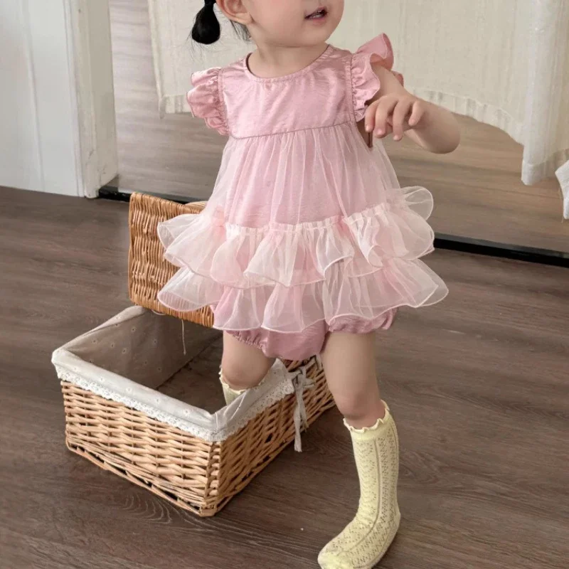 

Summer Rainbow Yarn Baby Newborn Mesh Puff Skirt Bag Butt Clothes Vacation Style Climbing Clothes
