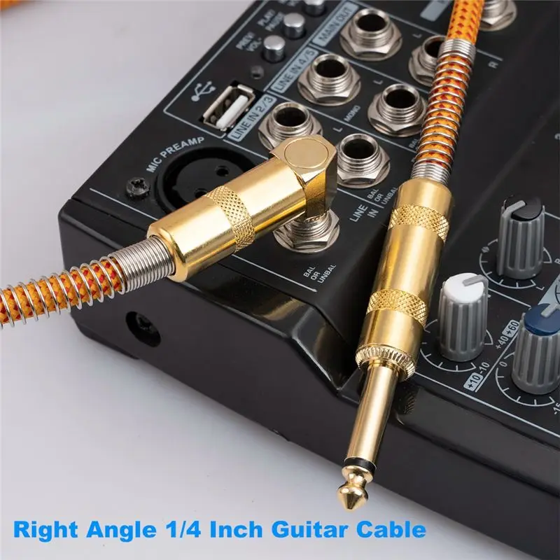 A33T Guitar Instrument Cable 10FT 1/4 Inch Right Angle to Straight 6.35mm for Bass for AMP Keyboard