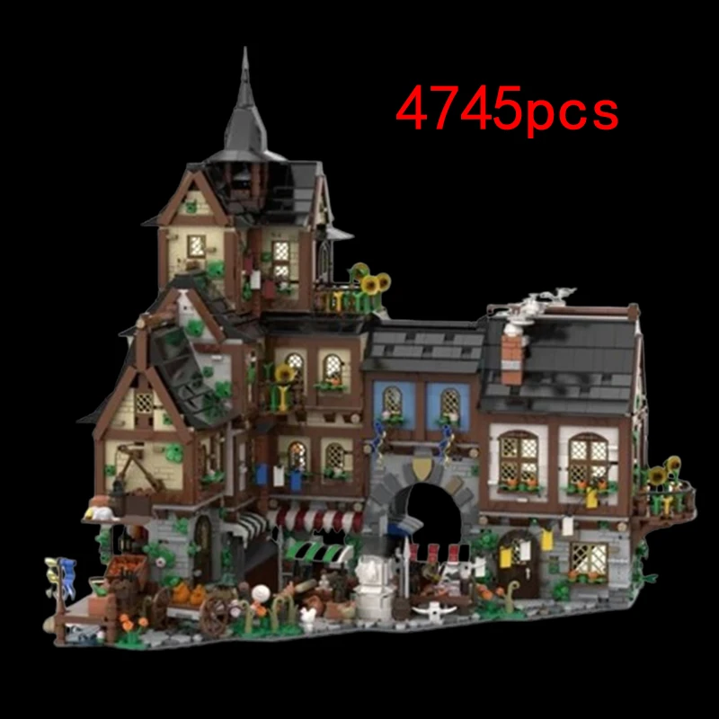 Spot Small Particle Assembly MOC-134085 Medieval Architecture Series Urban Street View House Children's Puzzle Toy DIY Creative