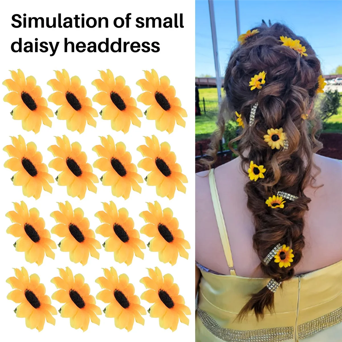 AT77 100 peças de girassol artificial pequena margarida gerbera cabeças de flores para decoração de festa de casamento (amarelo e café)