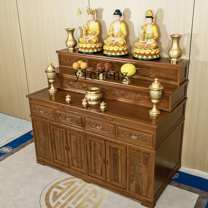solid wood camphor wood three-layer offering table, Buddhist shrine, Buddhist table and strip case, for use in the shrine