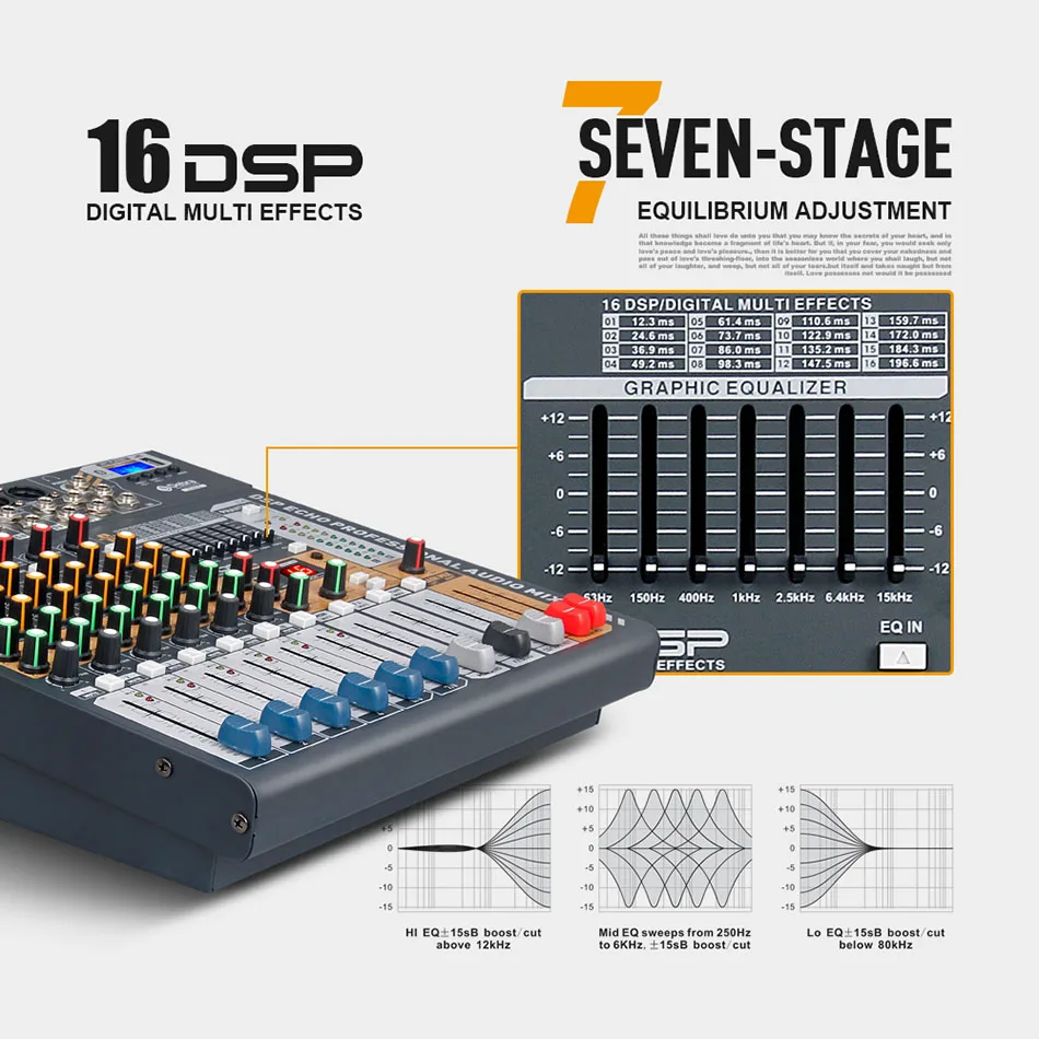 Console DJ professionale a 8 canali DSP EFX Audio con cancellazione del rumore per Karaoke Pro Mixer alimentato dal suono Mixer di schede audio audio