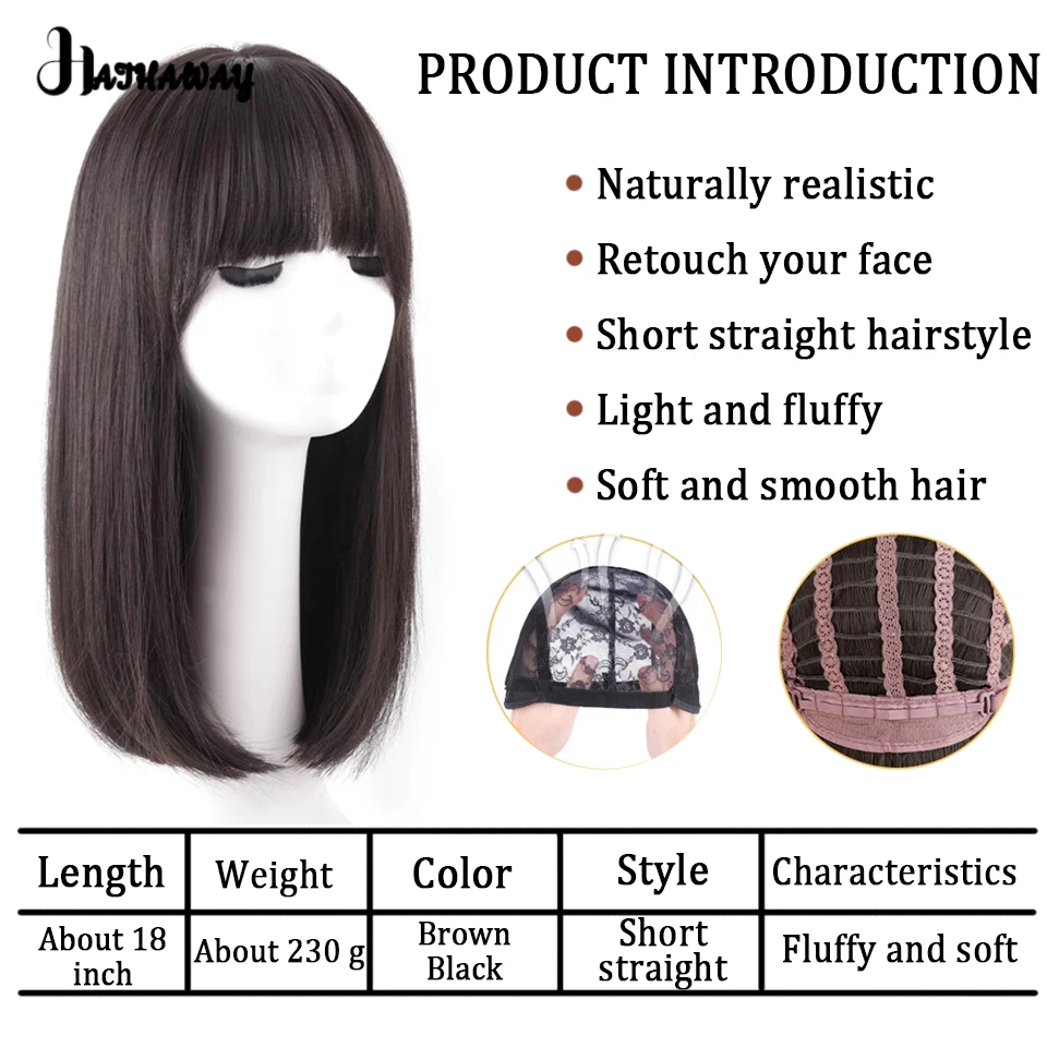 Synthetic Wig Full Head Female Sweet Cool Cartoon Sense Black Long Straight Bangs Long Hair Natural Seamless Wig Daily Wear Wig