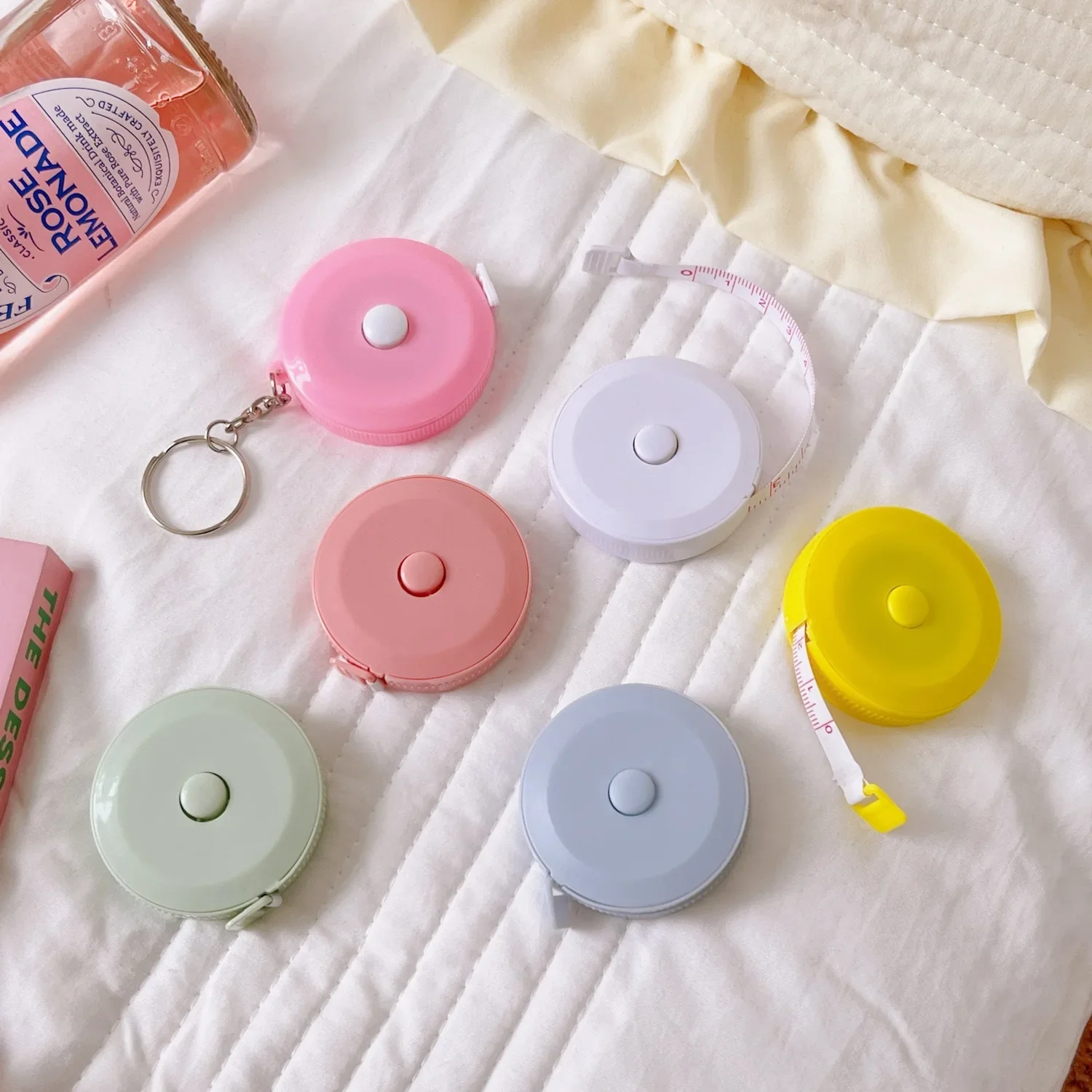 1 قطعة 1.5 متر شريط قياس صغير المحمولة طالب الجلود الناعمة ثلاثة قياس الملابس إعادة التدوير التلقائي #5