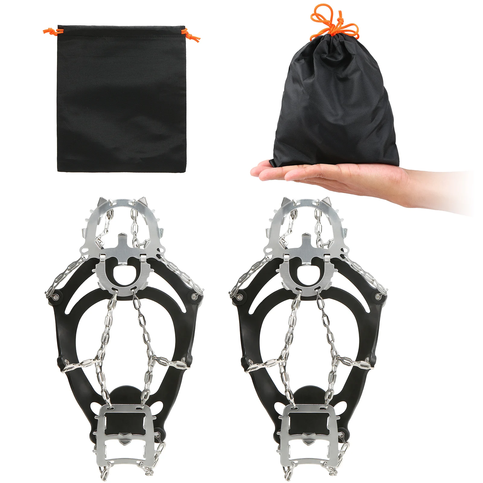 1 Pair 18 Teeth Anti-slip Outdoor Climbing Crampons Winter Ice Snow Over Shoes Cover Gripper Spike Cleats with Storage Bag 아이젠