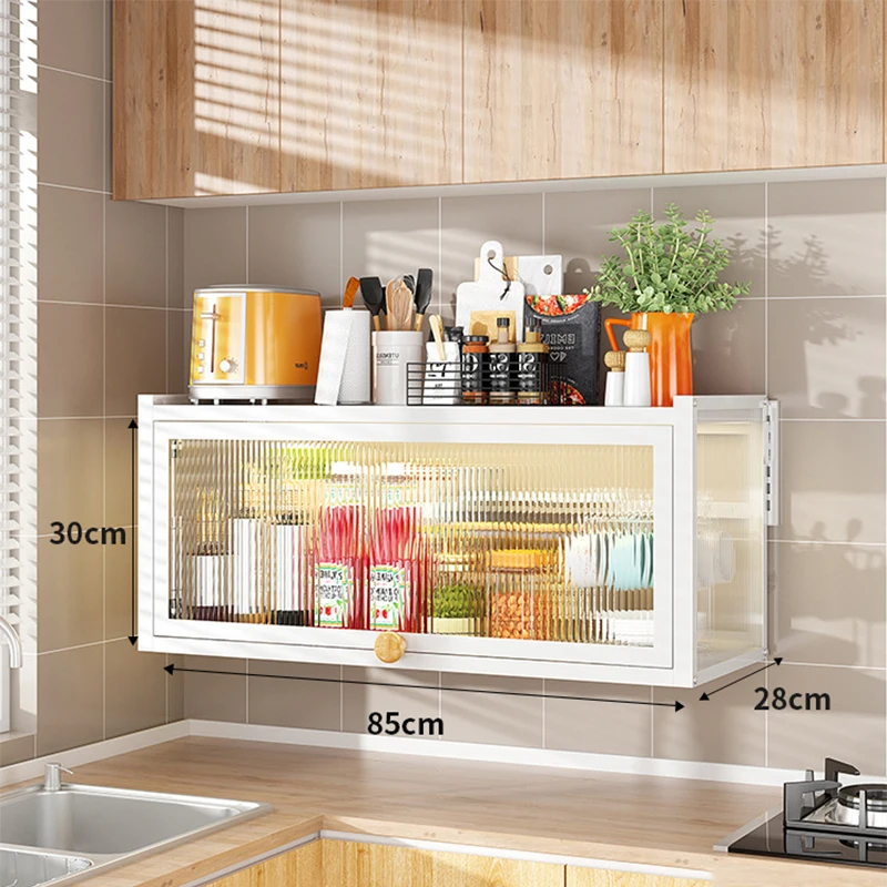 Kitchen Spices Storage Rack Multifunctional Dust-free Wall-mounted Pots Pans Microwave Oven Shelf Organizer Bathroom Closet