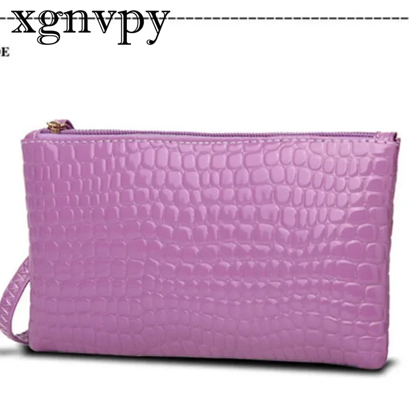 Xgnvpy-cartera de mano de PU para mujer, cartera elegante de grano de lichi, bolsillo para teléfono, muñequera, tarjetero de crédito