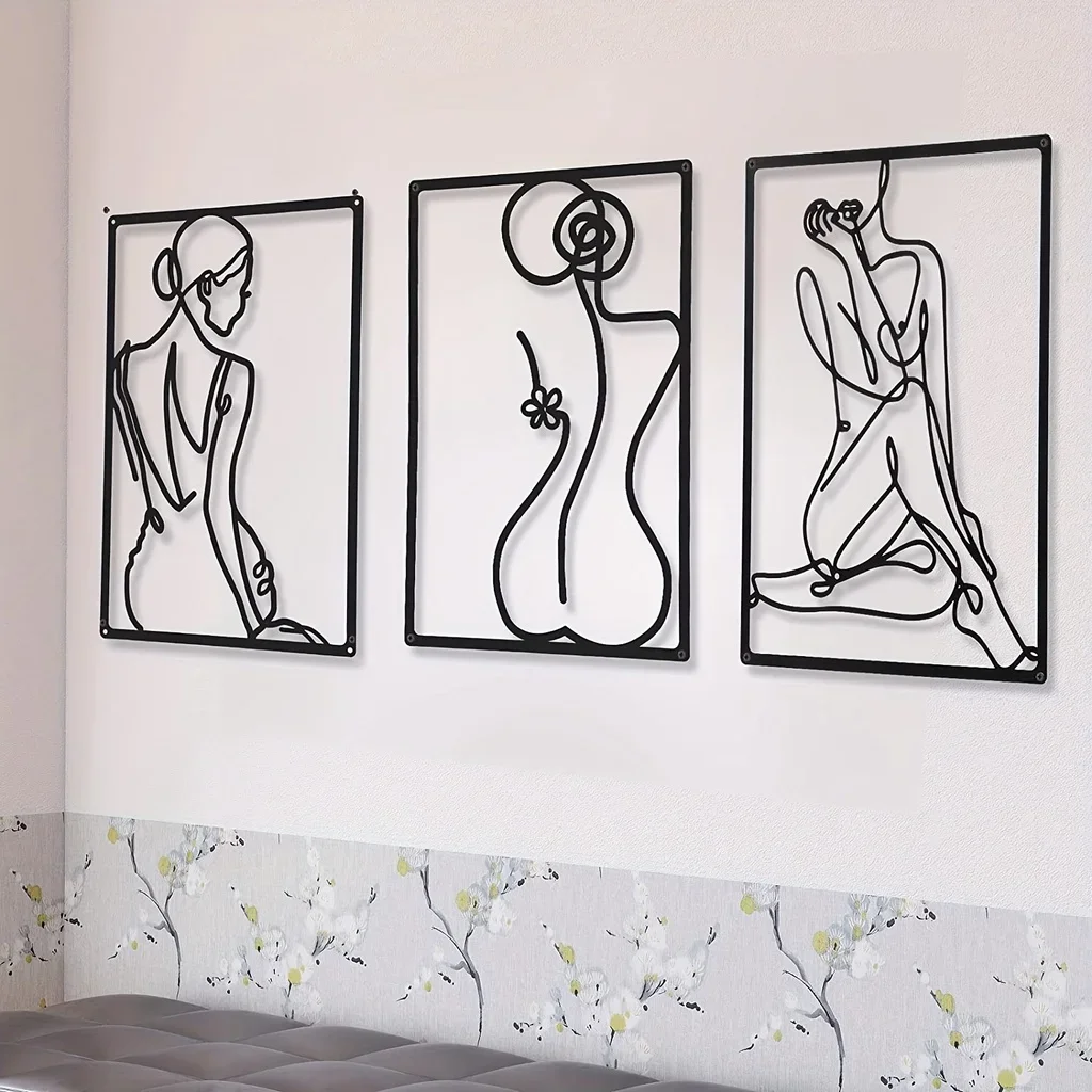 Escultura de pared de Metal abstracto moderno, arte minimalista de Metal Real grueso, decoración del hogar, diseño de una sola línea, Fondo de cruces de pared, 3 piezas