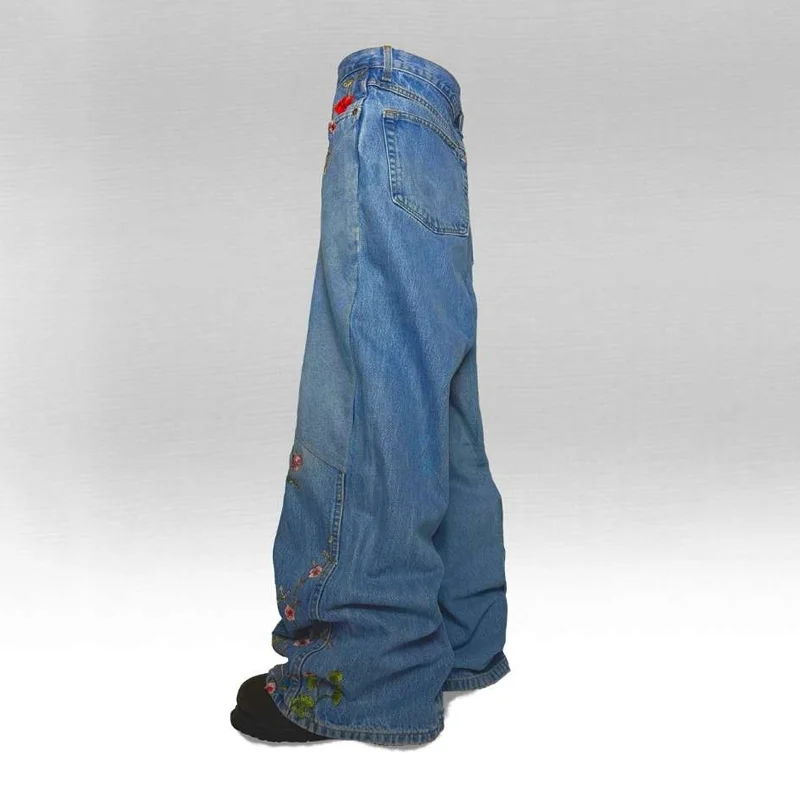 Y2K Baggy Jeans splicing Bloemennaden geborduurd Hoge kwaliteit jeans nieuwe Gothic Hip Hop mannen vrouwen Harajuku Casual wijde pijpen Jeans