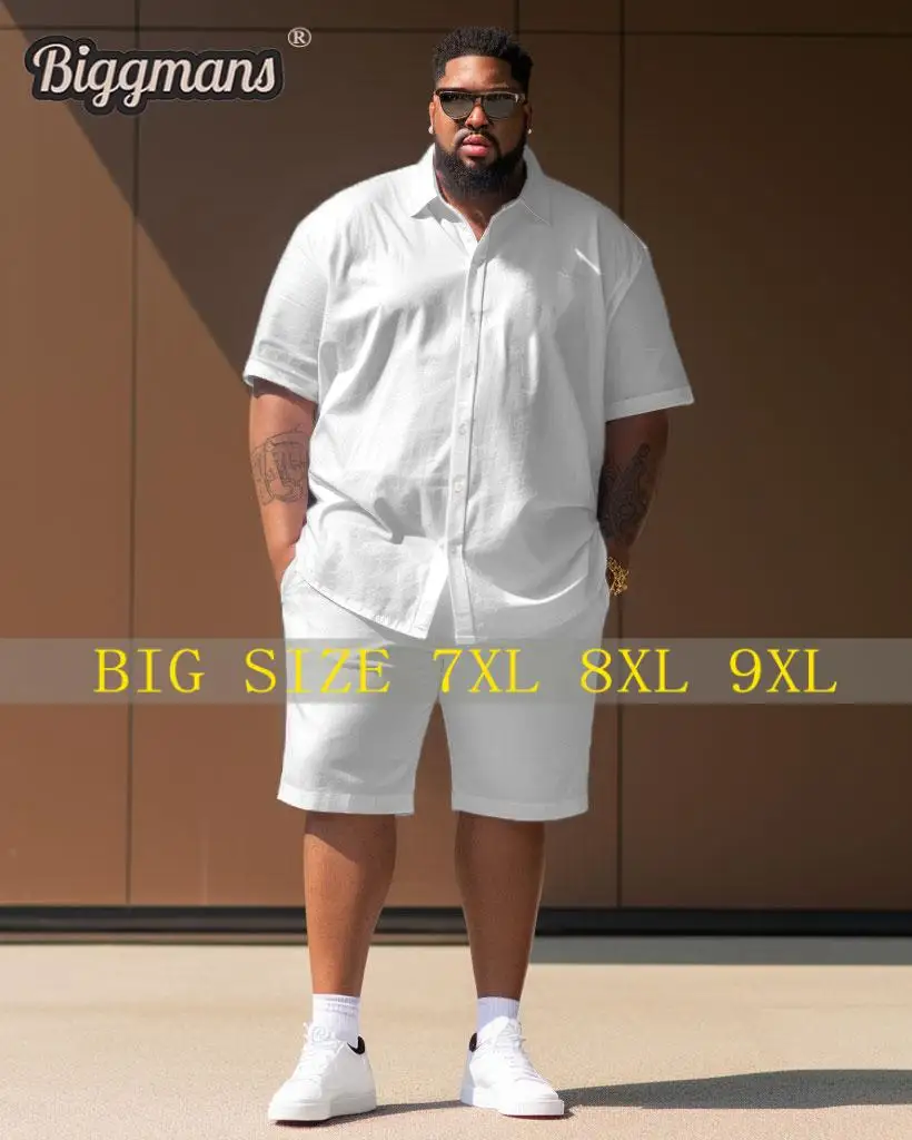 Biggmans Plus Size L-9Xl for Men's Gentleman Business Solid Color Short Sleeve Shirt Shorts Set