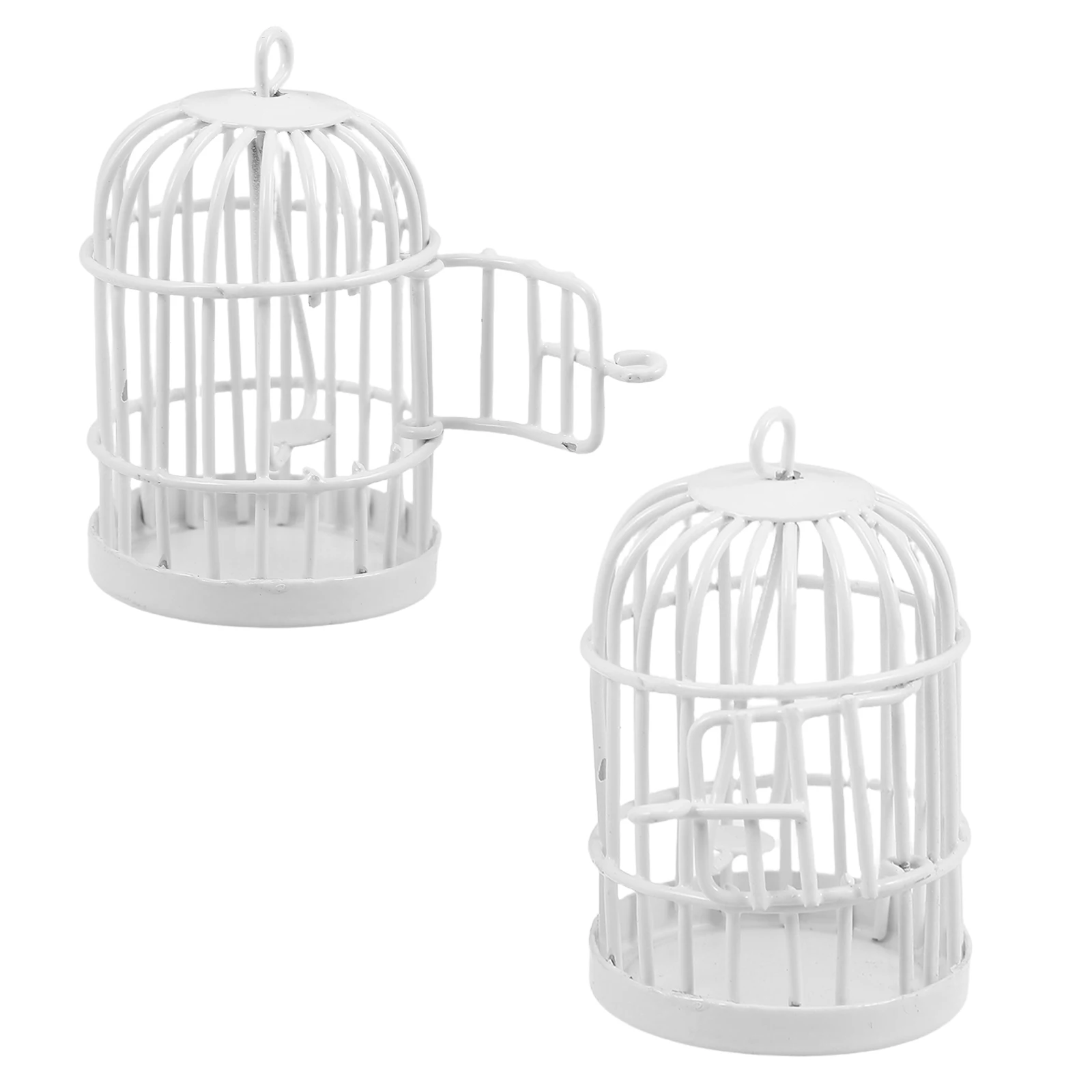 

2 Pcs House Birdcage Birthday Party Decoration Centerpieces Dollhouse Ornaments Miniature Furniture Metal