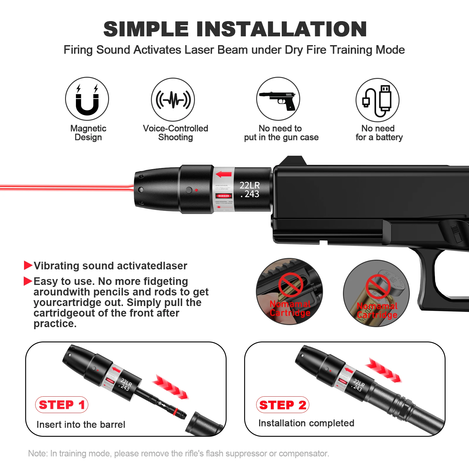 22LR.243 مدرب ليزر ثنائي الغرض مطور مع وظيفة المعايرة، هدف قفل المعايرة الثابتة عالي الدقة
