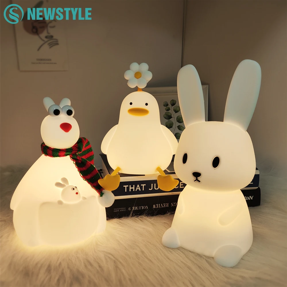 LED Cute Rabbit Night Light Color Changing Rechargeable Toddler Night Lamp Dimmable Nursery Baby Sleeping Light For Room Decor