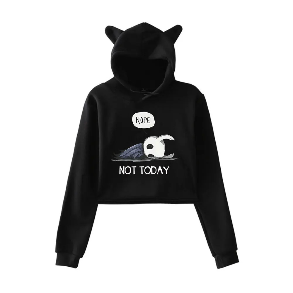 

Hollow Knight Nope Not Today Hoodie Vintage 90s Streetwear Merch Hoodies Sweatshirts for Girls Cat Ear Crop