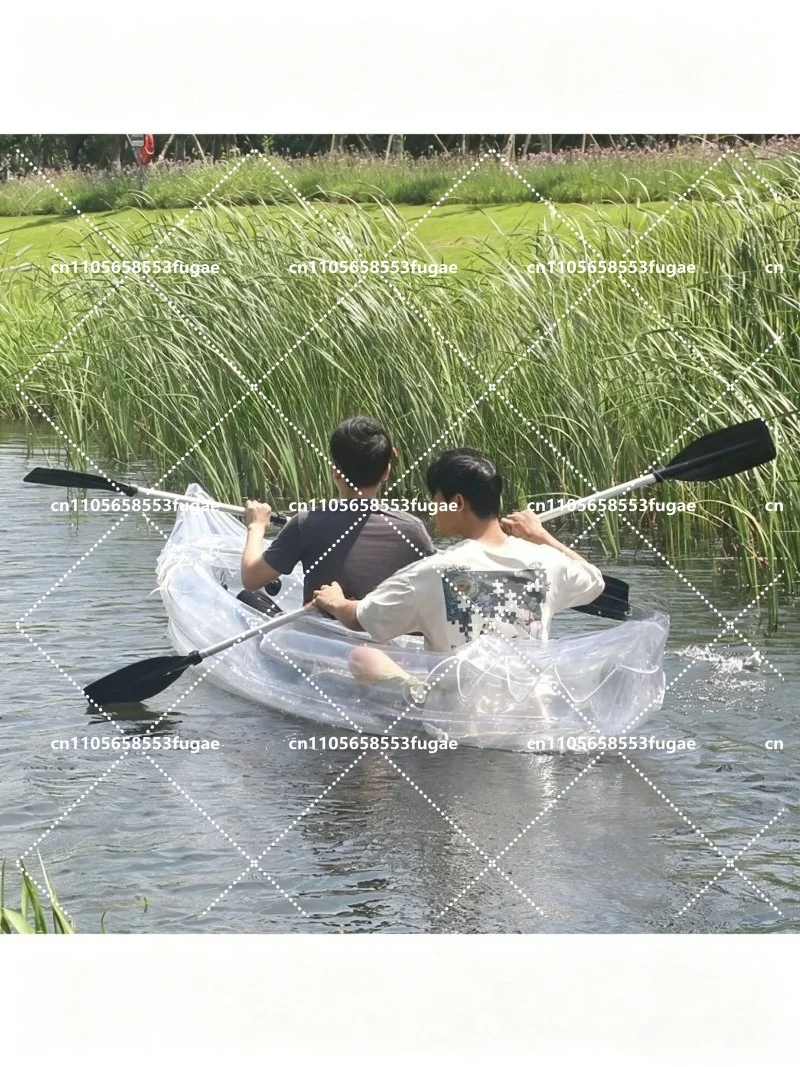 Transparent Inflatable Kayak 2 Person Heavy Duty Fishing Boat with Thickened Wear Resistant Bottom