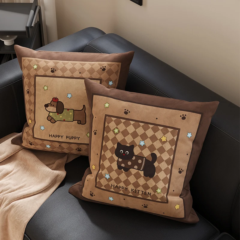 Retro Cartoon Pillow Square Shape Living Room Bedroom Decorative Cushion with Core Removable And Washable Home Textile