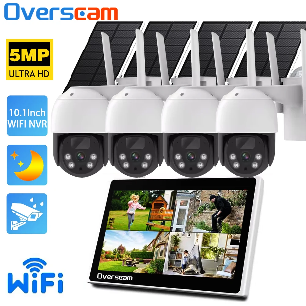 

10CH NVR 10''1 LCD Monitor 5MP WiFi Solar PTZ Camera Security 2-Audio System Outdoor Wireless PIR Detect CCTV Video Surveillance