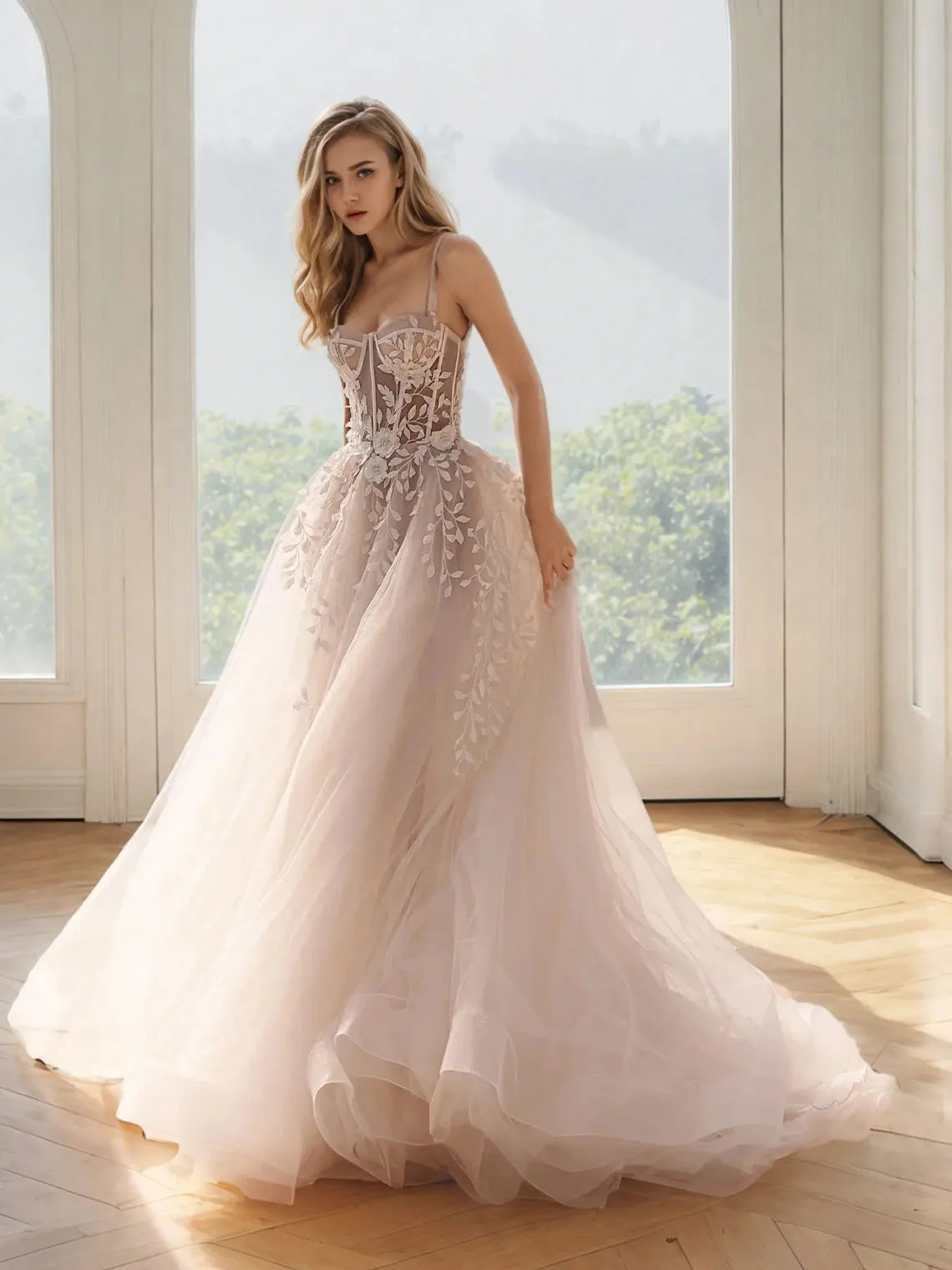 

Elegant A-Line Outdoor Wedding Dress Sleeveless Appliques Spaghetti Strap Tulle Hall Engagement Bridal Gown 2025 Free Customized