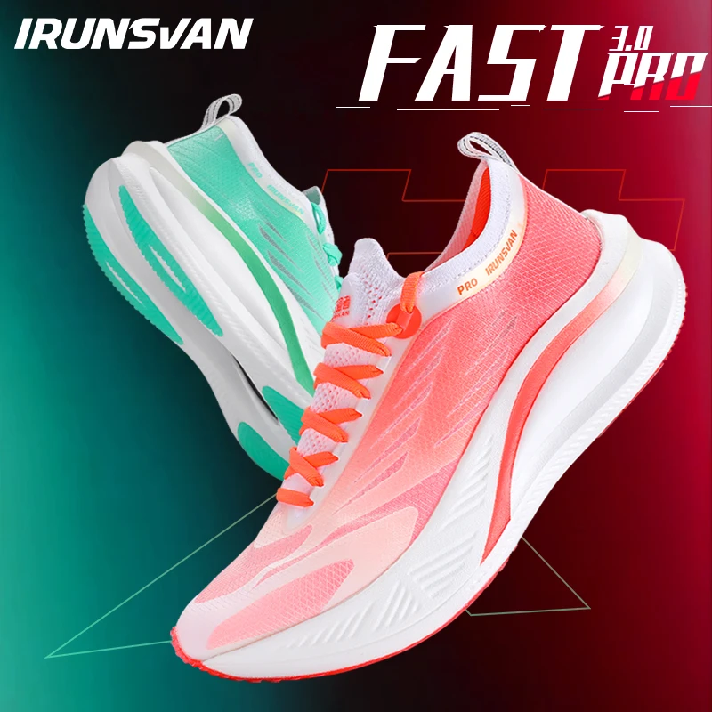 IRUNSVAN Full Palm Carbon Board Professional Marathon Men Running Shoes Speed Cushioning Breathable Sports Shoes Women