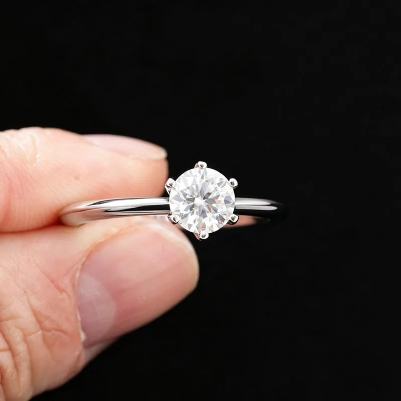 BR 0.5ct D Color Moissanite Ring 6-Prong Solitaire S925 Silver 18K White Gold Plated Round Cut Simple Engagement Wedding Jewelry 2