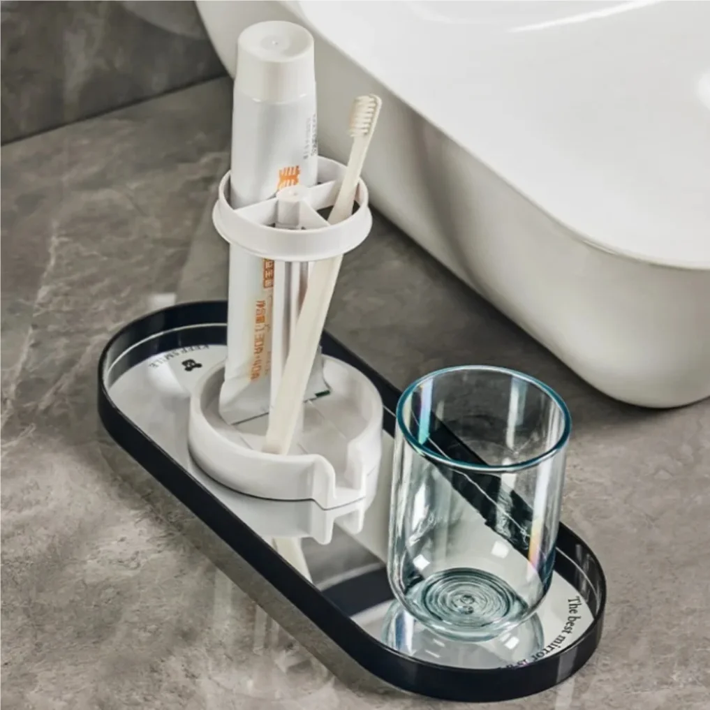 

Hygienic Toothbrush Organizer with Protective Lid Ventilated Plastic Bathroom Cup Holder Multifunctional Countertop Storage