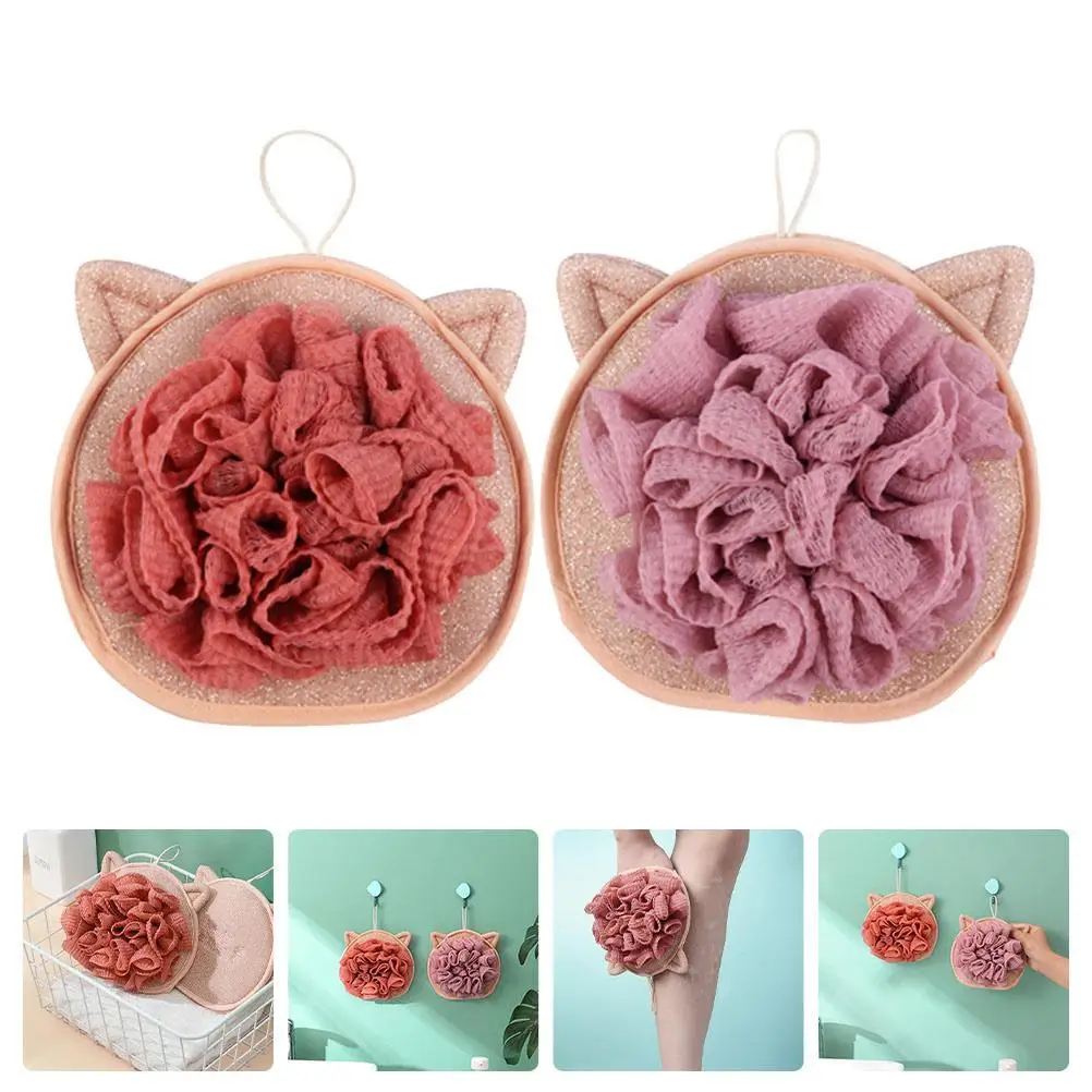 

2pcs Cats Bath Ball Double-sided Scrubber Exfoliating Tools Polyester Shower Accessories Loofahs Skin Smoother Daily Use