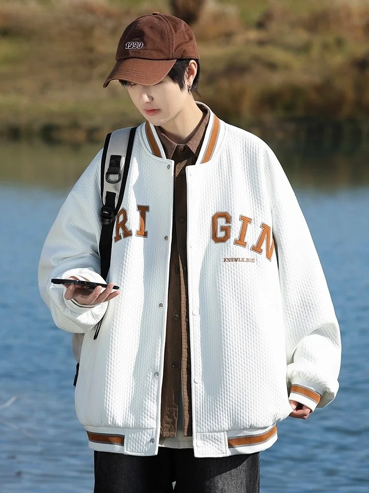 

TUCANO Men's Casual Loose Baseball Jaet American Retro Workwear Sle Warm Polyester Fiber Long Sve Zipper ket