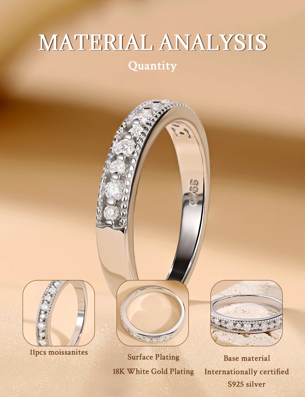 M-JAJA Half Eternity Moissanite Wedding Band for Women S925 Sterling Silver Couple Engagement Rings Birthday Fine Jewelry Gift - Image 6