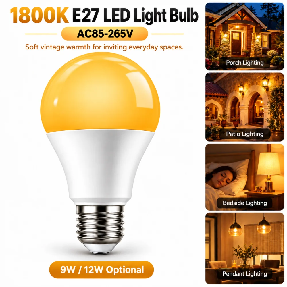 1-2Pcs 1800K E27 LED Bulb Vintage Warm Light 9W/12W Optional AC85-265V Amber Globe Lamp for Bedroom Porch Patio Pendant Lighting