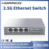 Conmutador HORACO de 2,5 Gb 2,5 GBASE-T 4 puertos 2,5G RJ45 con 2 puertos 10G SFP+ Conmutador de red Plug and Play no administrado sin ventilador