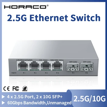 HORACO 2.5Gb Switch 2.5GBASE-T 4 Port 2.5G RJ45 with 2 Port 10G SFP+ Fanless Unmanaged Plu