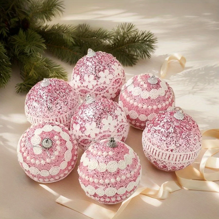 9-Piece Ball Set, Pink Shatterproof Ball, Suitable For Christmas Tree And Party Decoration