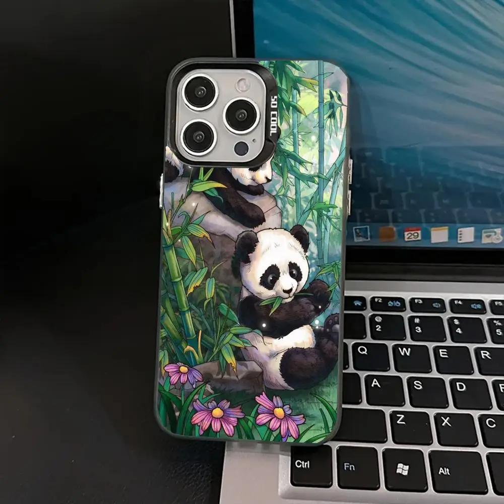 

Pandas eat bamboo phone case for iPhone 16 15 14 13 12 11 Pro/ Max/Plus shock-proof rear cover anti-fingerprint