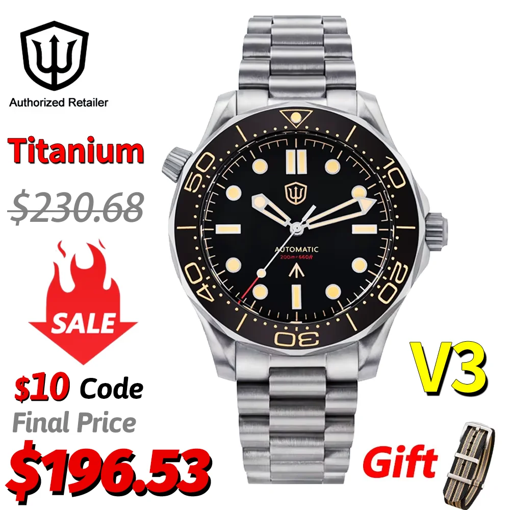 

Watchdives WD007 V3 NTTD Автоматические механические дайверские часы NH35/NH38 Светящееся сапфировое зеркало Водонепроницаемые титановые часы 42 мм