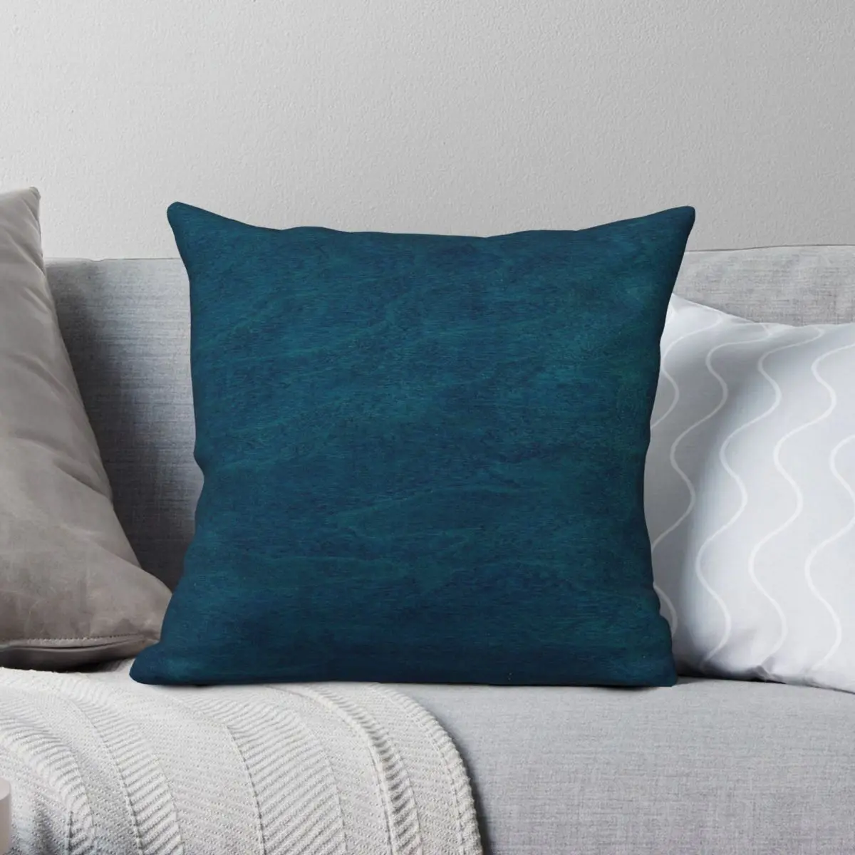 Teal Watercolor Wood Square Pillowcase Polyester Linen Velvet Creative Zip Decorative Pillow Case Home Cushion Cover