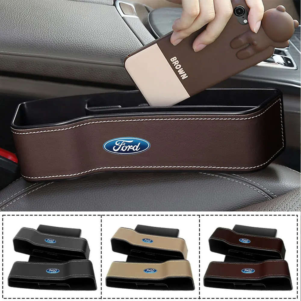 2PCS Car Seat Crevice Storage Box Leather Gap Slit Filler Organizers For Ford Focus MK2 Fiesta Mondeo Galaxy Falcon Territory ST