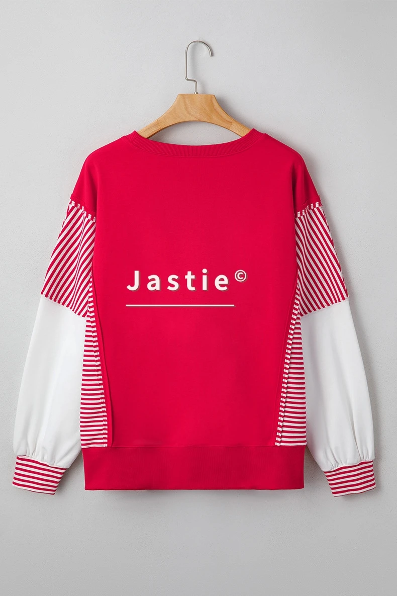 المرأة مخطط كم المتضخم البلوز عادية فضفاضة تناسب طويلة الأكمام بلوزة مريحة الخريف/الشتاء البلوز بلوزة بوهو قمصان #6