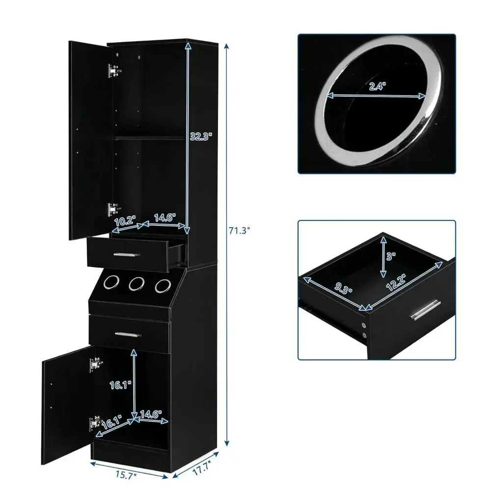 

Salon Station, Barber Stations with 2-Tier Storage Shelf with Door, Hair Styling Storage Cabinet with 2 Drawer, Salon Furniture