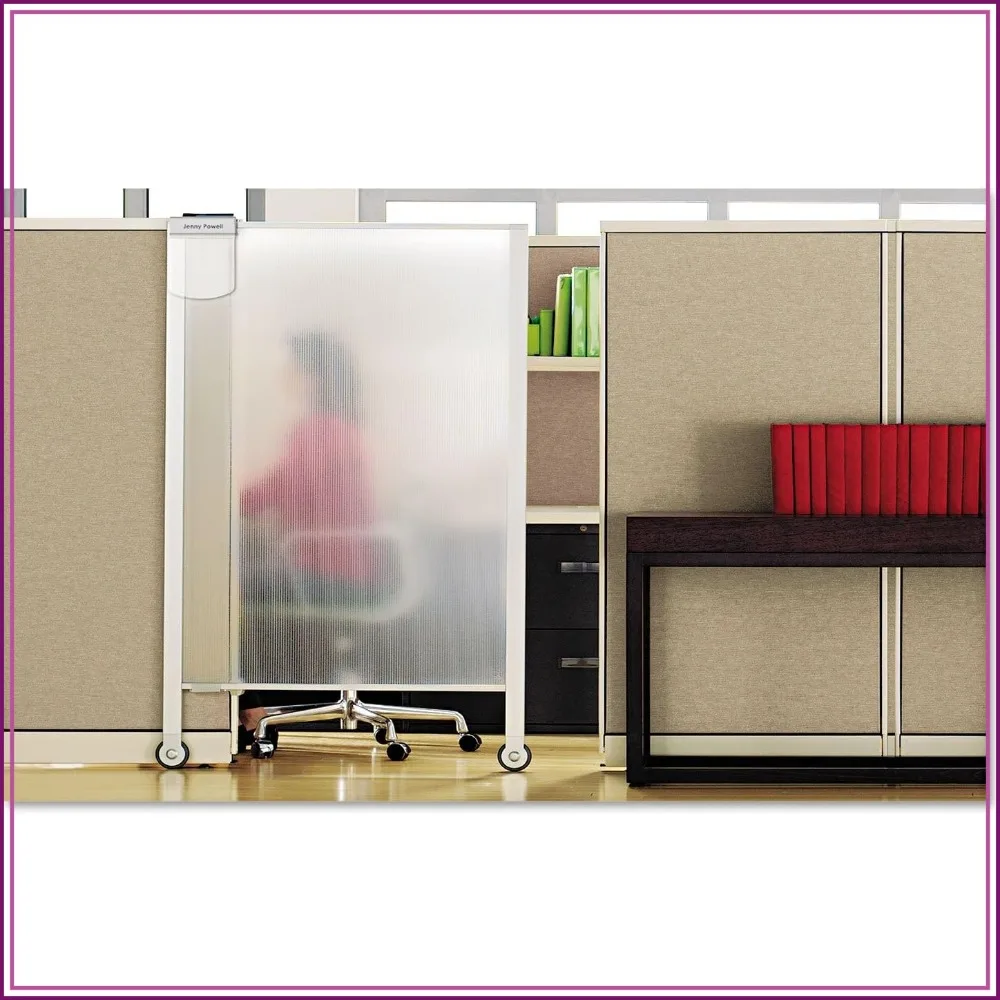 Translucent Portable Wall Divider 64 x 38 Adjustable Height Aluminum Frame on Wheels with Whiteboard