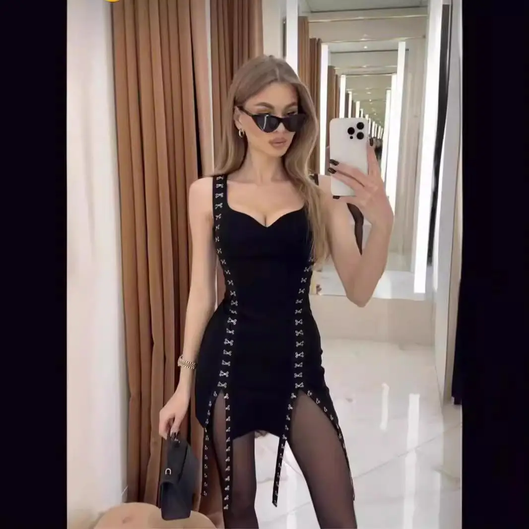 Hoogwaardige zware grensoverschrijdende strapl bodycon Dr damessvel laag uitgesneden wikkeljurk voor avond en ci-wandeling