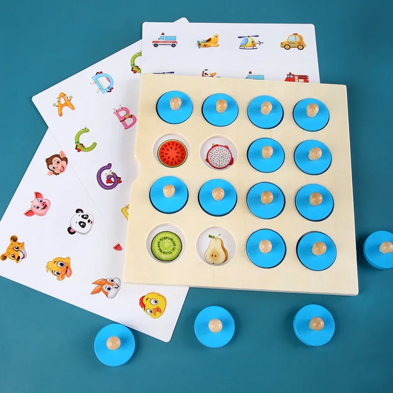 Montessori Mini gioco di scacchi di memoria Puzzle in legno 3D Board Giocattoli educativi per l'apprendimento precoce logico per bambini Bambini