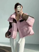 Winter Warm Patchwork Parkas Women Y2K Fashion Loose Hooded Crop Puffer Jacket Korean Streetwear Thick Zipper Fluffy Down Coats 2