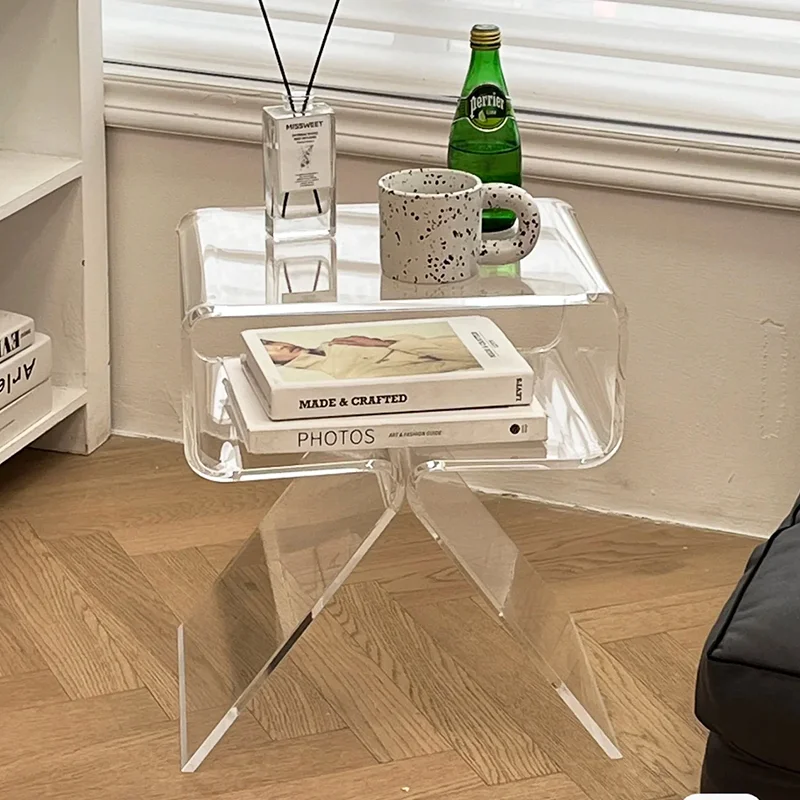 Mesita de noche moderna para decoración del hogar, gabinete lateral transparente de acrílico, mesa de almacenamiento para sala de estar, sofá